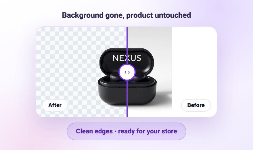 A product before and after background removal