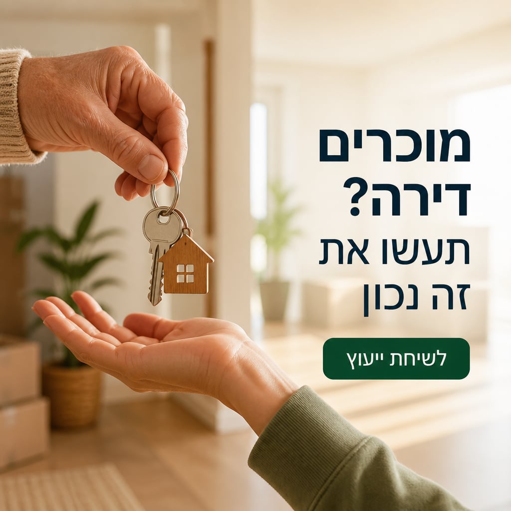 מודעה לגיוס מוכרי דירות שנוצרה ב-AI: מסירת מפתחות על רקע דירה מוארת עם כותרת בעברית